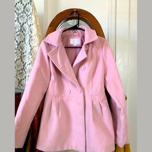 Pink Double Breasted Peacoat with Ruffle Bottom